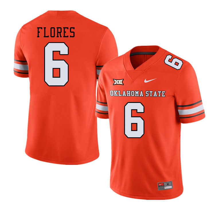 Men #6 Zane Flores Oklahoma State Cowboys College Football Jerseys Stitched-Alternate Orange - Click Image to Close
